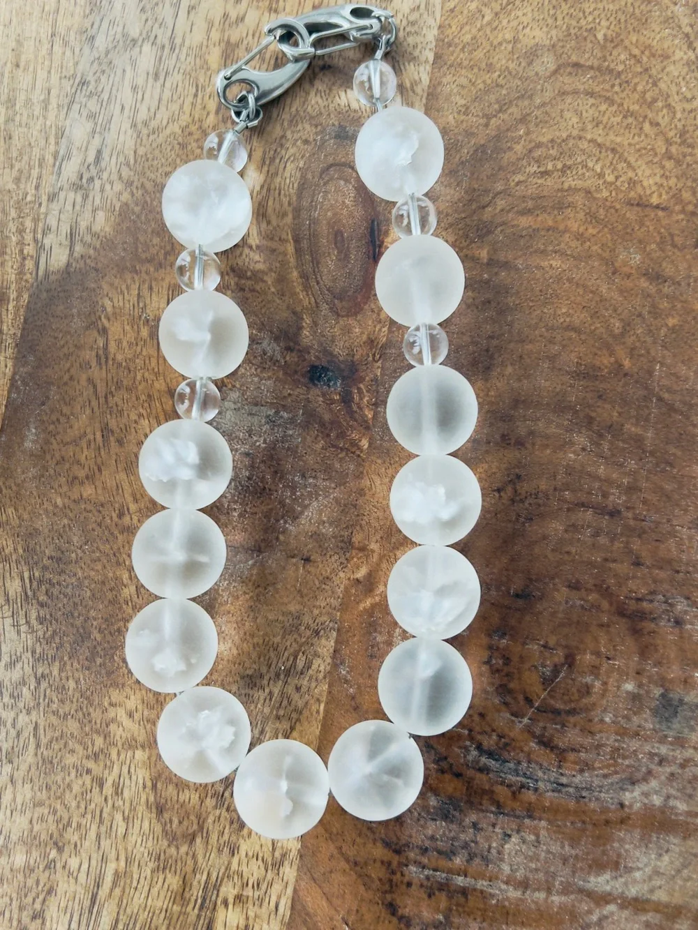Clear Quartz Frosted White Beaded Phone Bracelet - Elegant Women’s Jewelry